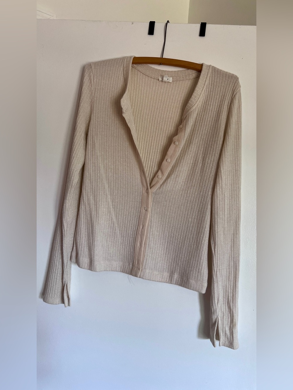 Aerie Sparkly Ribbed Button-Front Cardigan